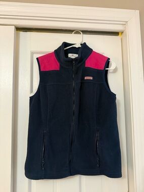 Vineyard Vines Women’s Navy Fleece Vest with Pink Shoulder Panels